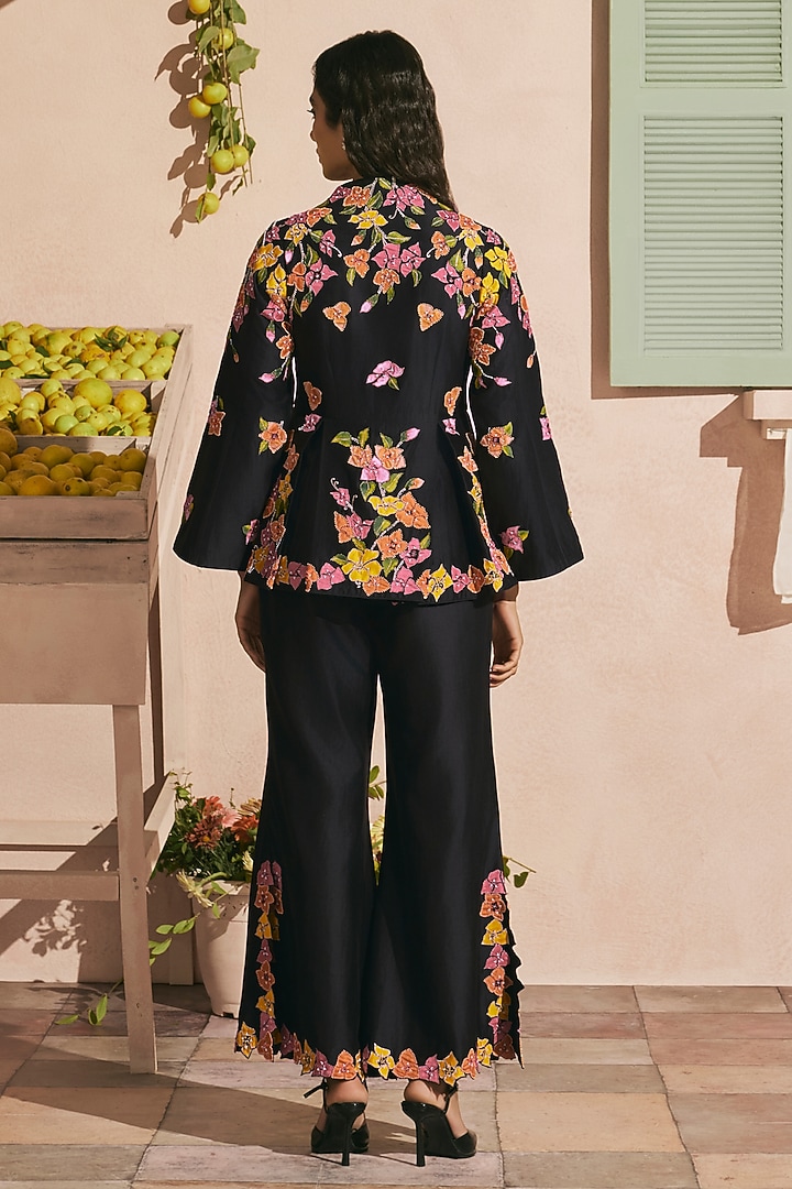 Black Chanderi Beadwork Peplum Jacket by Chandrima at Pernia's Pop Up Shop