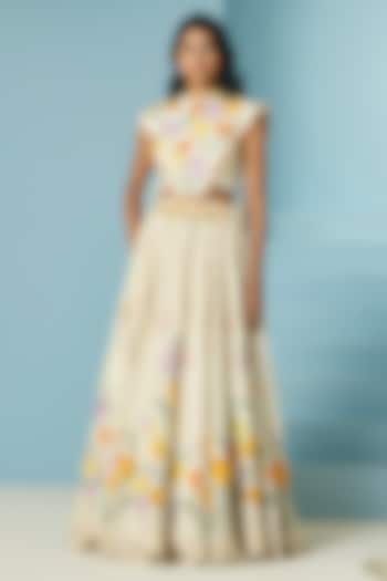 Ivory Chanderi Thread & Bead Work Wedding Lehenga by Chandrima at Pernia's Pop Up Shop