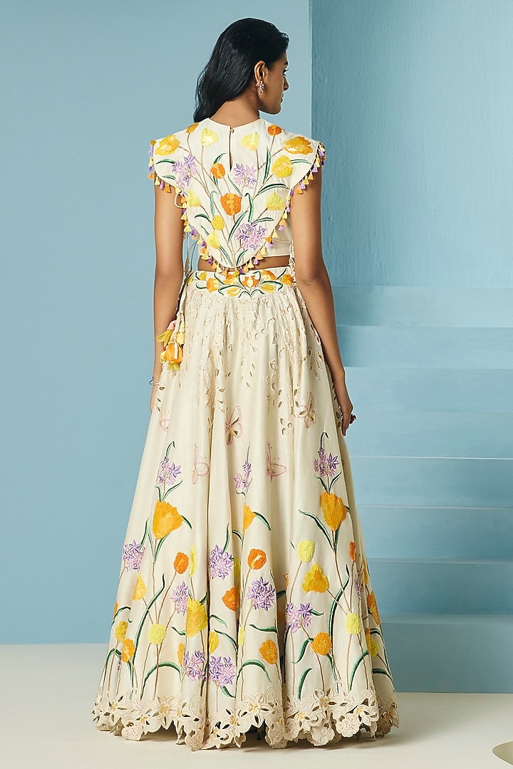 Ivory Chanderi Thread & Bead Work Wedding Lehenga by Chandrima at Pernia's Pop Up Shop