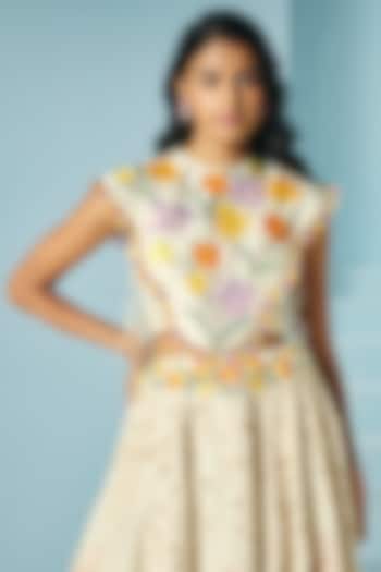 Ivory Chanderi Thread & Bead Work Cape With Bustier by Chandrima at Pernia's Pop Up Shop