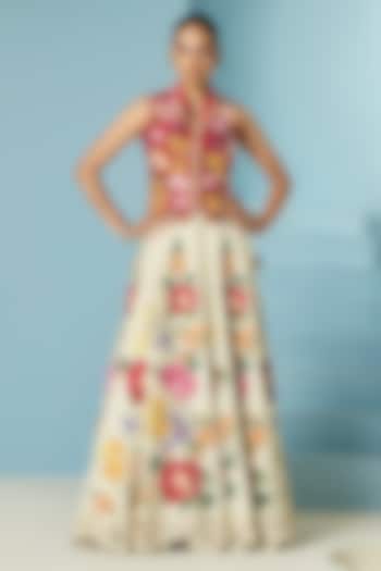 Ivory Chanderi Thread & Applique Work Wedding Lehenga by Chandrima at Pernia's Pop Up Shop