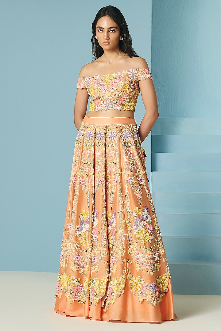 Orange Chanderi Bead Work Bridal Lehenga by Chandrima at Pernia's Pop Up Shop