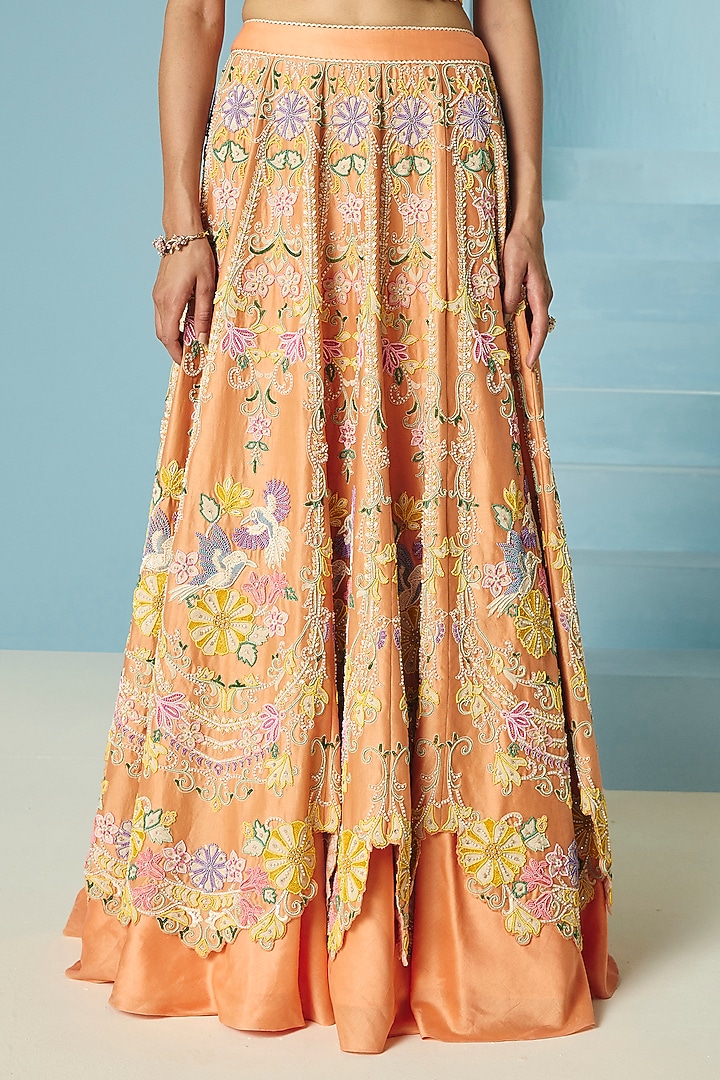 Orange Chanderi Bead Work Bridal Lehenga by Chandrima at Pernia's Pop Up Shop