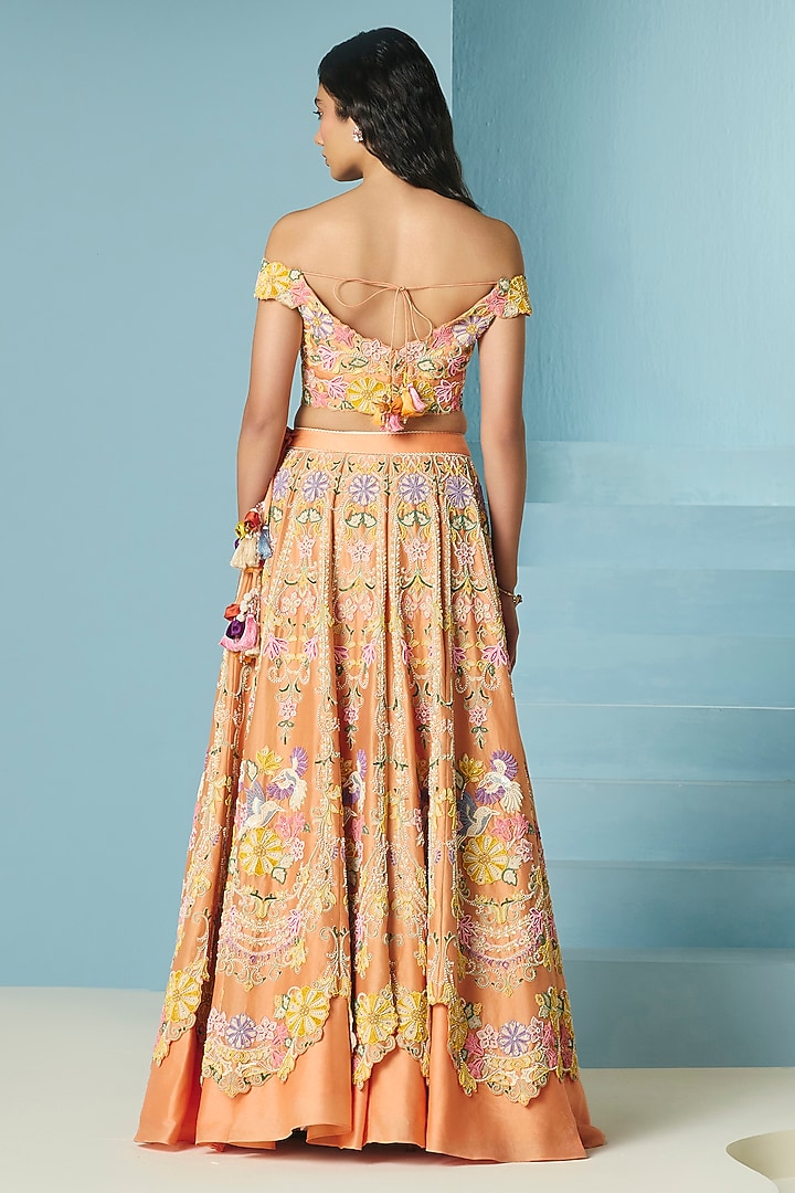 Orange Chanderi Bead Work Bridal Lehenga by Chandrima at Pernia's Pop Up Shop