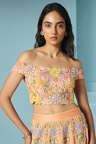 Orange Chanderi Beadwork Bustier by Chandrima