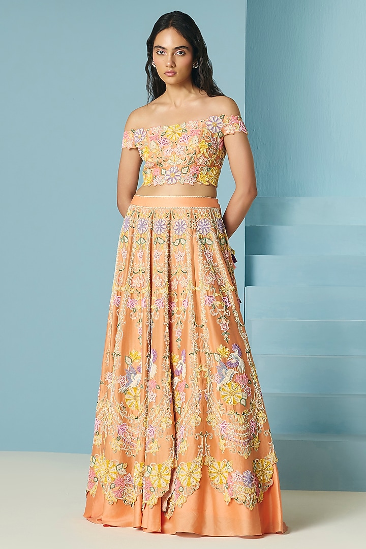 Orange Chanderi Beadwork Bustier by Chandrima at Pernia's Pop Up Shop