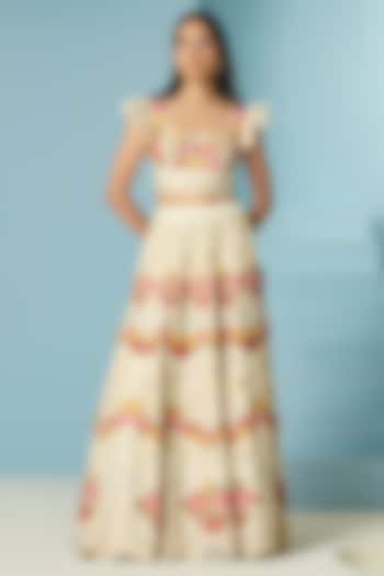 Ivory Chanderi Cutwork & Bead Work Bridal Lehenga by Chandrima at Pernia's Pop Up Shop