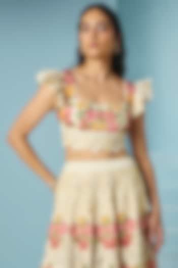 Ivory Chanderi Cutwork & Bead Work Bustier by Chandrima at Pernia's Pop Up Shop