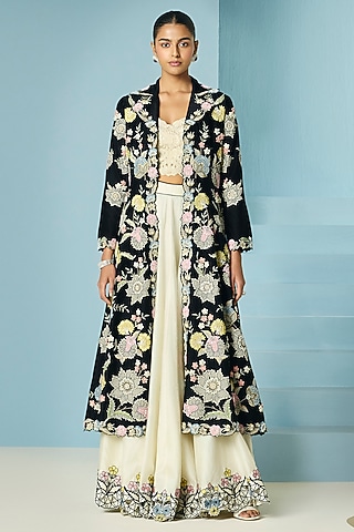 Ivory Chanderi Cutwork Lehenga by Chandrima