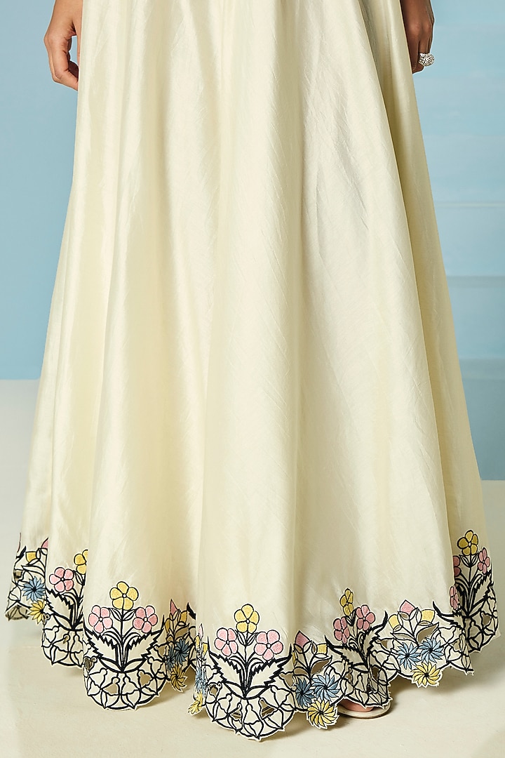 Ivory Chanderi Cutwork Wedding Lehenga by Chandrima at Pernia's Pop Up Shop