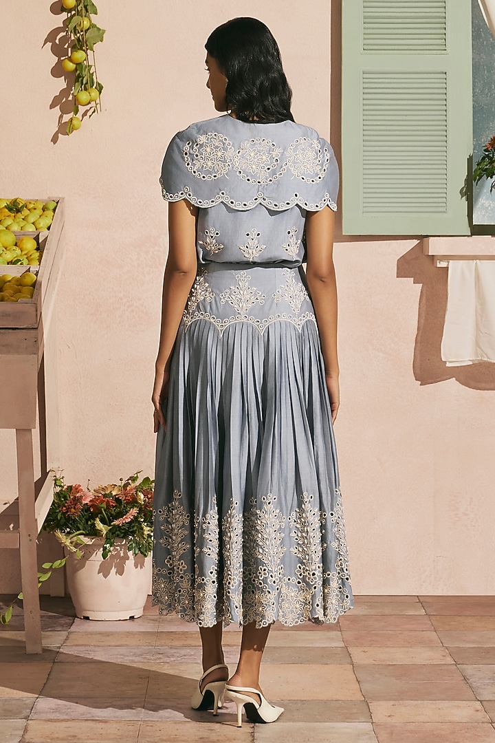 Powder Blue Chanderi Cutwork Top by Chandrima at Pernia's Pop Up Shop