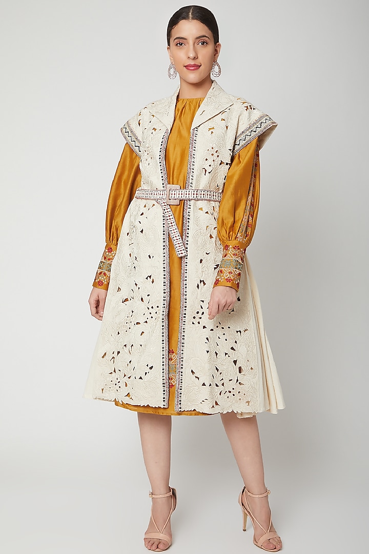 Ivory Embroidered Pleated Jacket by Chandrima