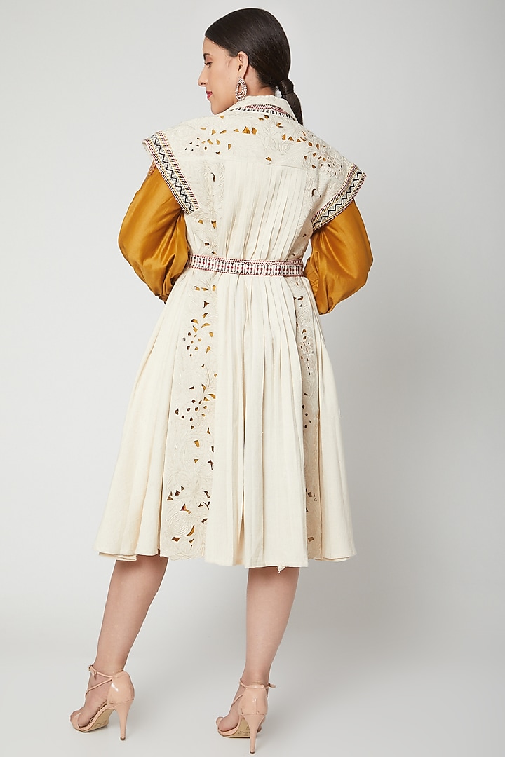 Ivory Embroidered Pleated Jacket by Chandrima at Pernia's Pop Up Shop