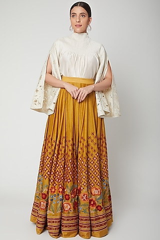 Ivory Embroidered Smocked Top by Chandrima