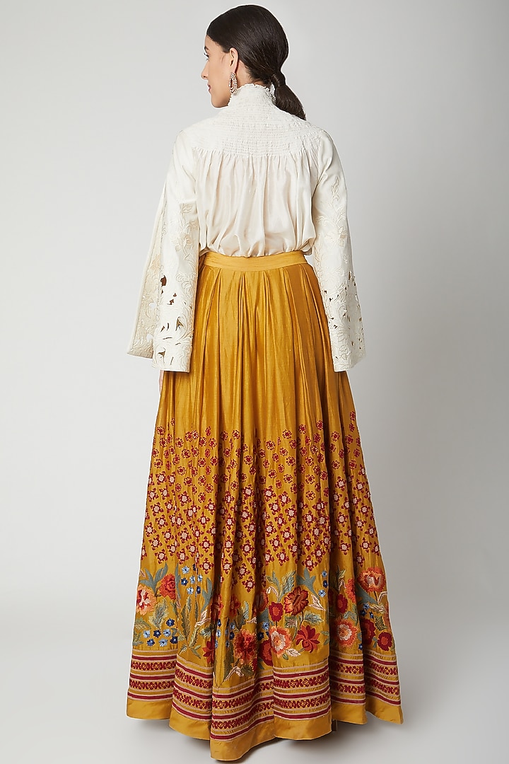 Ivory Embroidered Smocked Top by Chandrima at Pernia's Pop Up Shop