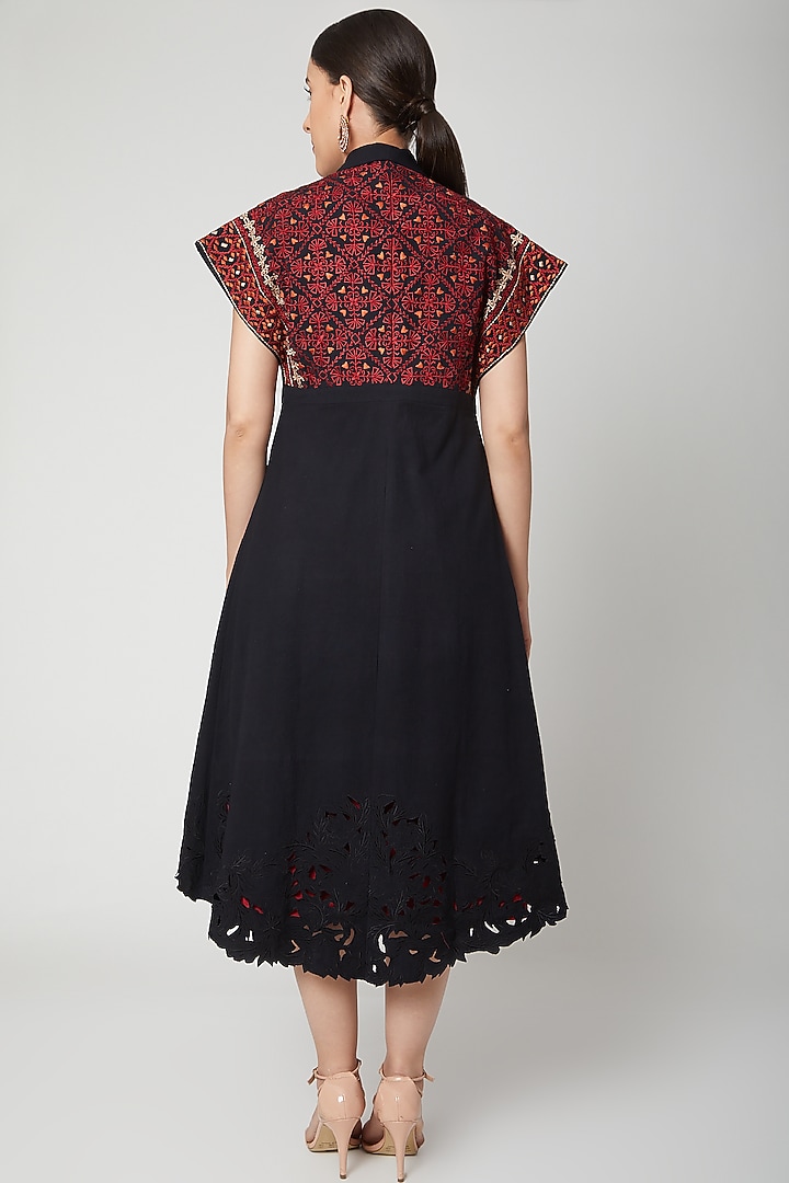 Black Embroidered Jacket With Red Slip by Chandrima at Pernia's Pop Up Shop