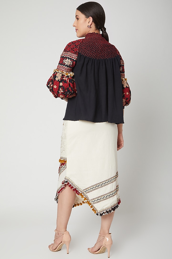 Black Embroidered Smocked Top by Chandrima at Pernia's Pop Up Shop