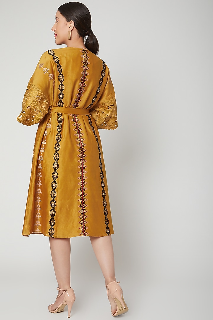 Mustard Embroidered Kurta Cocktail Dress by Chandrima at Pernia's Pop Up Shop