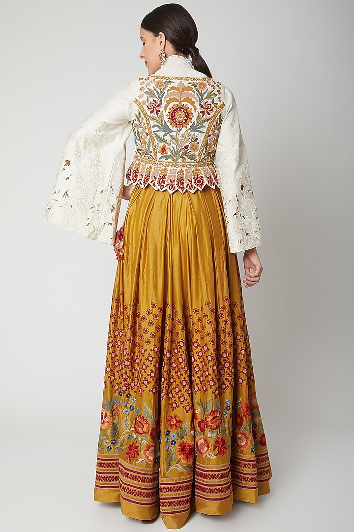 Ivory Embroidered Chanderi Waistcoat by Chandrima at Pernia's Pop Up Shop