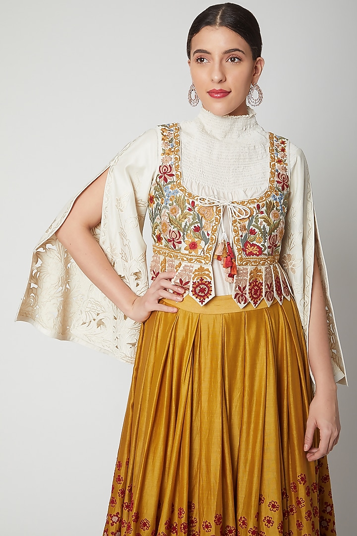 Ivory Embroidered Chanderi Waistcoat by Chandrima at Pernia's Pop Up Shop