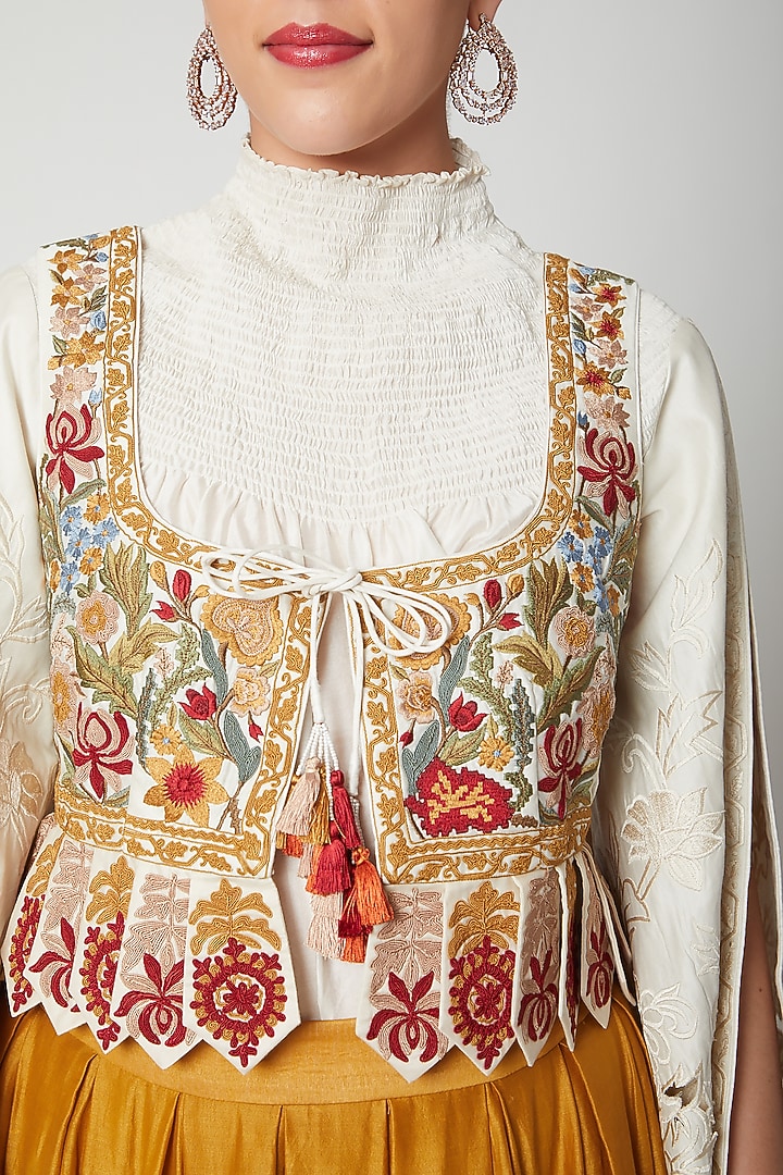 Ivory Embroidered Chanderi Waistcoat by Chandrima at Pernia's Pop Up Shop