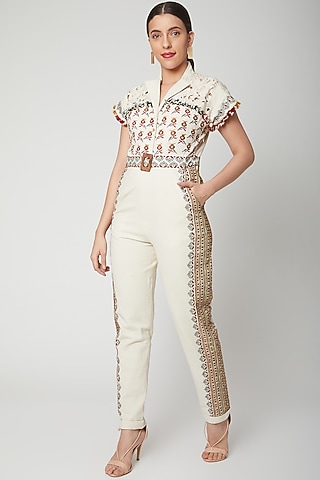 Ivory Thread Embroidered Jumpsuit by Chandrima