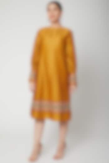 Mustard Thread Embroidered Kurta Dress by Chandrima