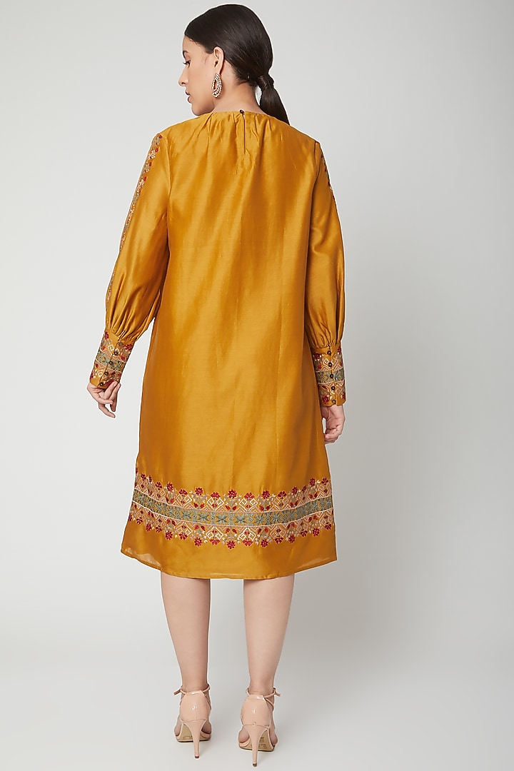 Mustard Thread Embroidered Kurta Vacation Dress by Chandrima at Pernia's Pop Up Shop