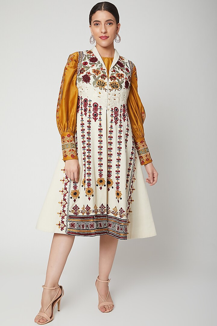 Ivory Embroidered Kalidar Jacket by Chandrima