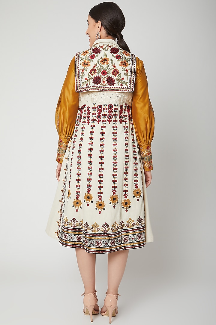 Ivory Embroidered Kalidar Jacket by Chandrima at Pernia's Pop Up Shop