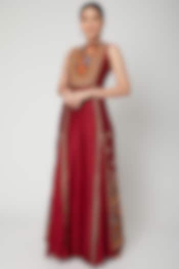 Red Embroidered Maxi Dress by Chandrima