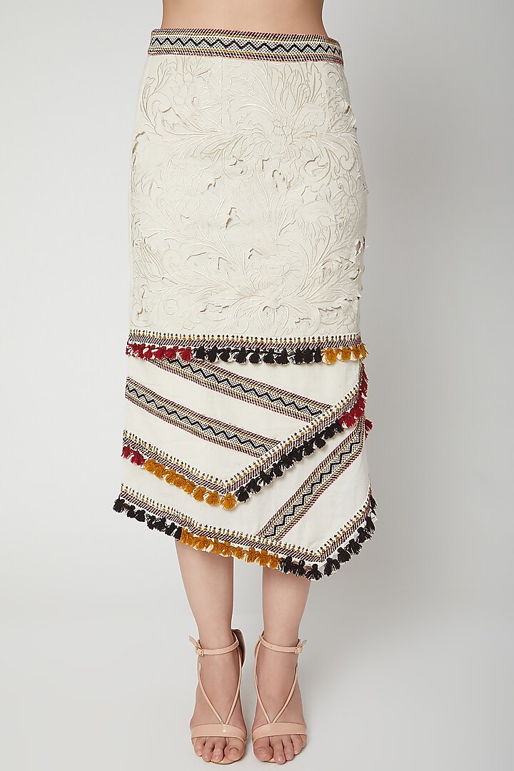 Ivory Kala Cotton Cutwork Embroidered Skirt by Chandrima at Pernia's Pop Up Shop