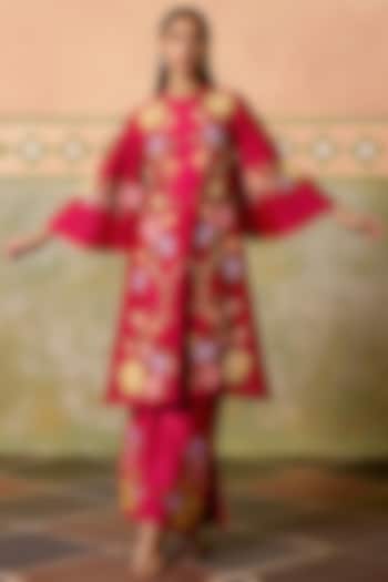 Fuchsia Chanderi Mosaic Thread Work Kurta Set by Chandrima at Pernia's Pop Up Shop