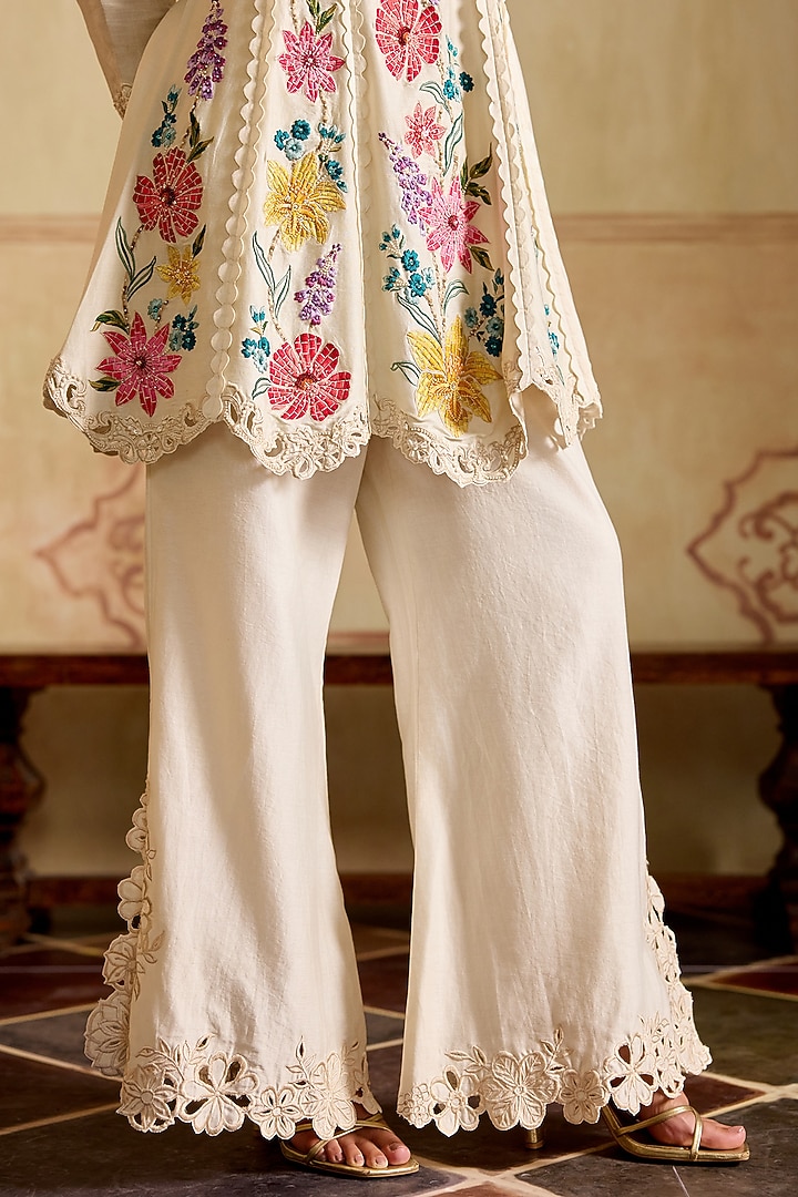 Ivory Chanderi Mosaic Thread Work Short Kurta Set by Chandrima at Pernia's Pop Up Shop