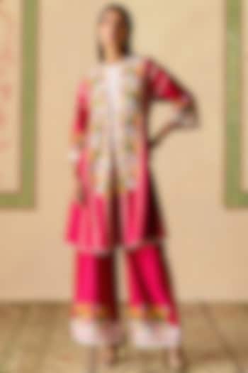 Fuchsia & Ivory Chanderi Thread Work Short Kurta Set by Chandrima at Pernia's Pop Up Shop