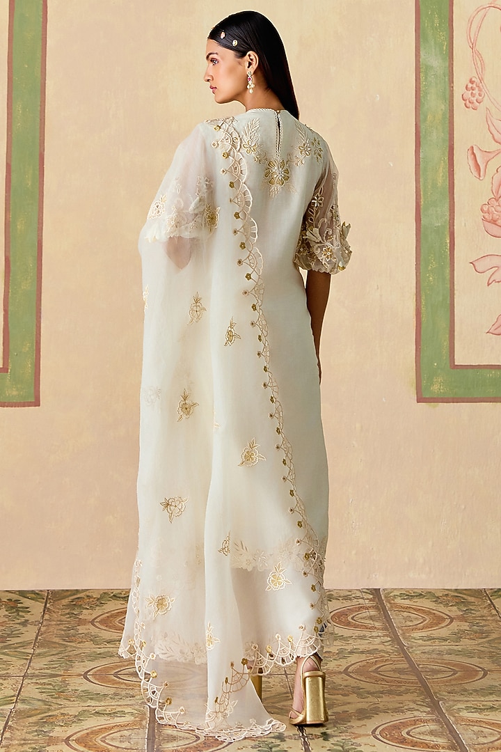 Ivory & Gold Chanderi Applique Work Kurta Set by Chandrima at Pernia's Pop Up Shop