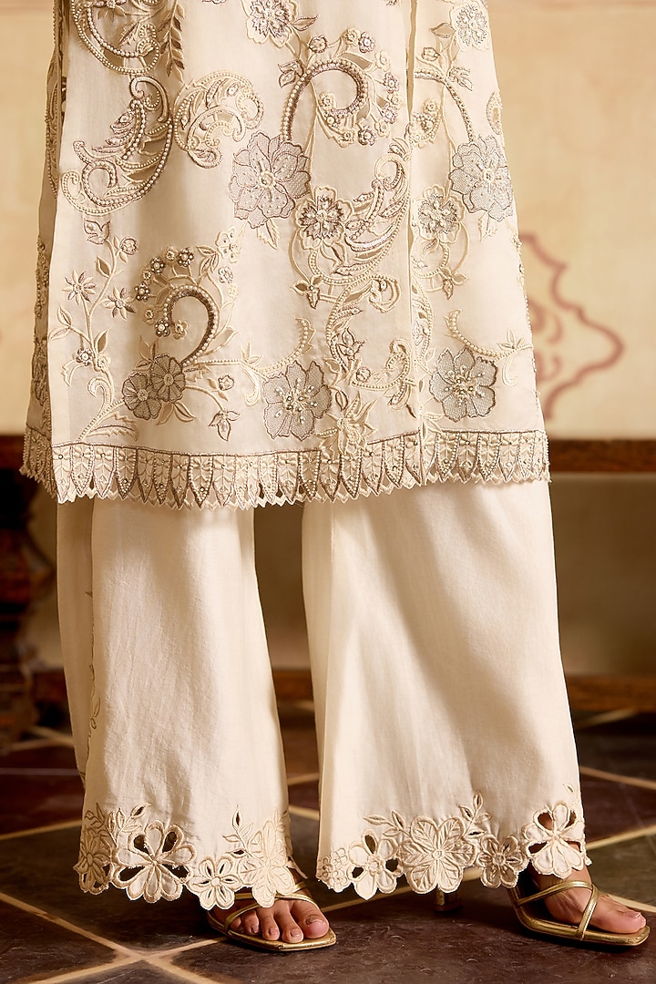 Ivory Silk Organza Metallic Applique Jacket by Chandrima at Pernia's Pop Up Shop