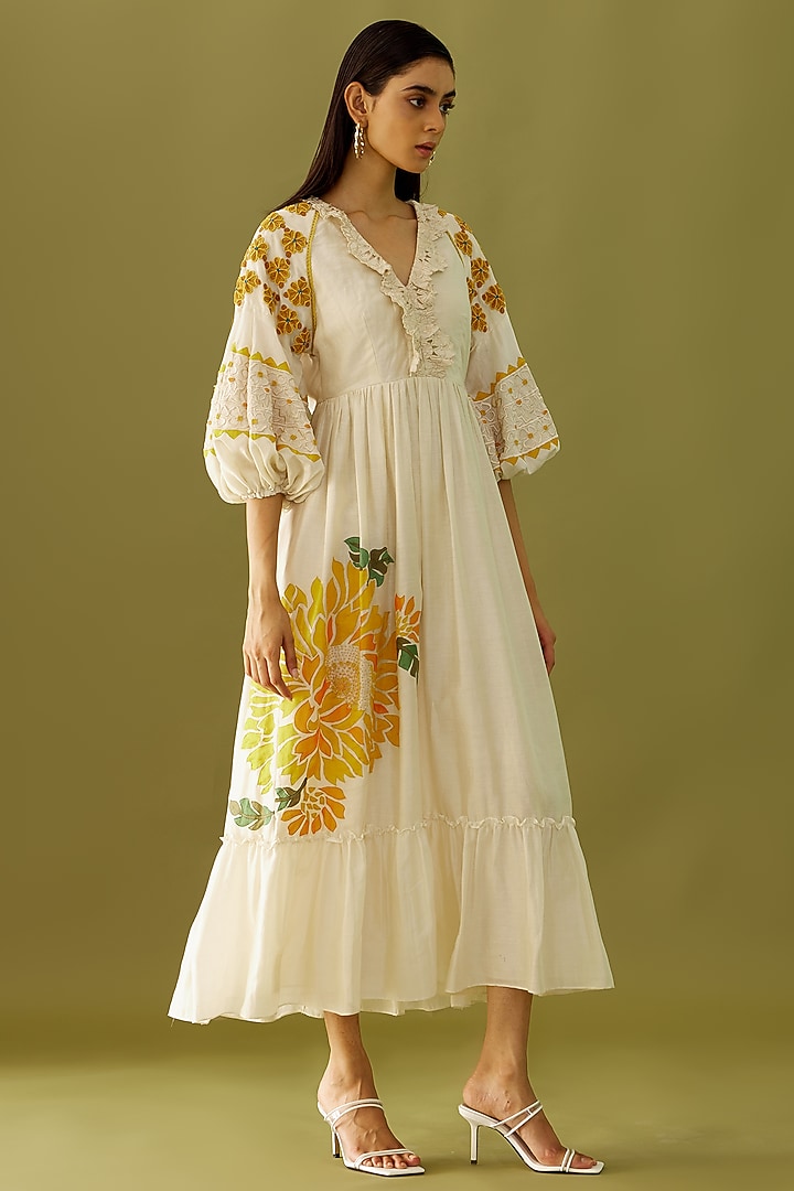 Ivory Embroidered Midi Cocktail Dress by Chandrima at Pernia's Pop Up Shop
