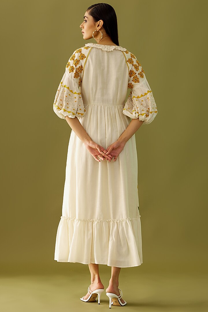 Ivory Embroidered Midi Cocktail Dress by Chandrima at Pernia's Pop Up Shop