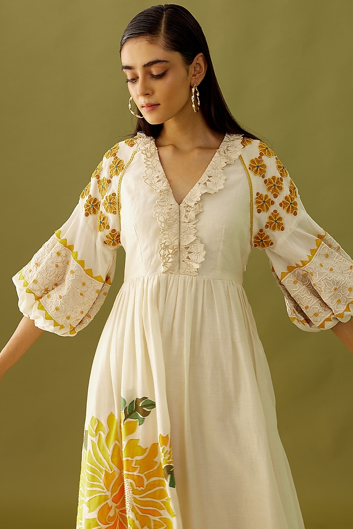 Ivory Embroidered Midi Cocktail Dress by Chandrima at Pernia's Pop Up Shop