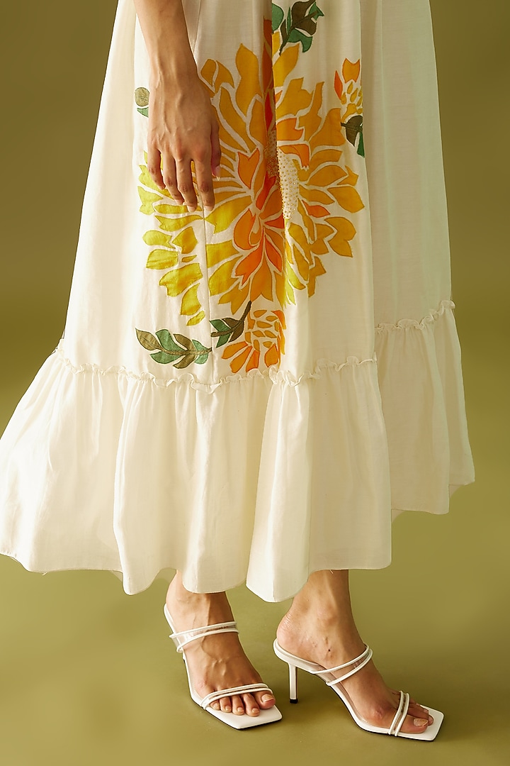 Ivory Embroidered Midi Cocktail Dress by Chandrima at Pernia's Pop Up Shop