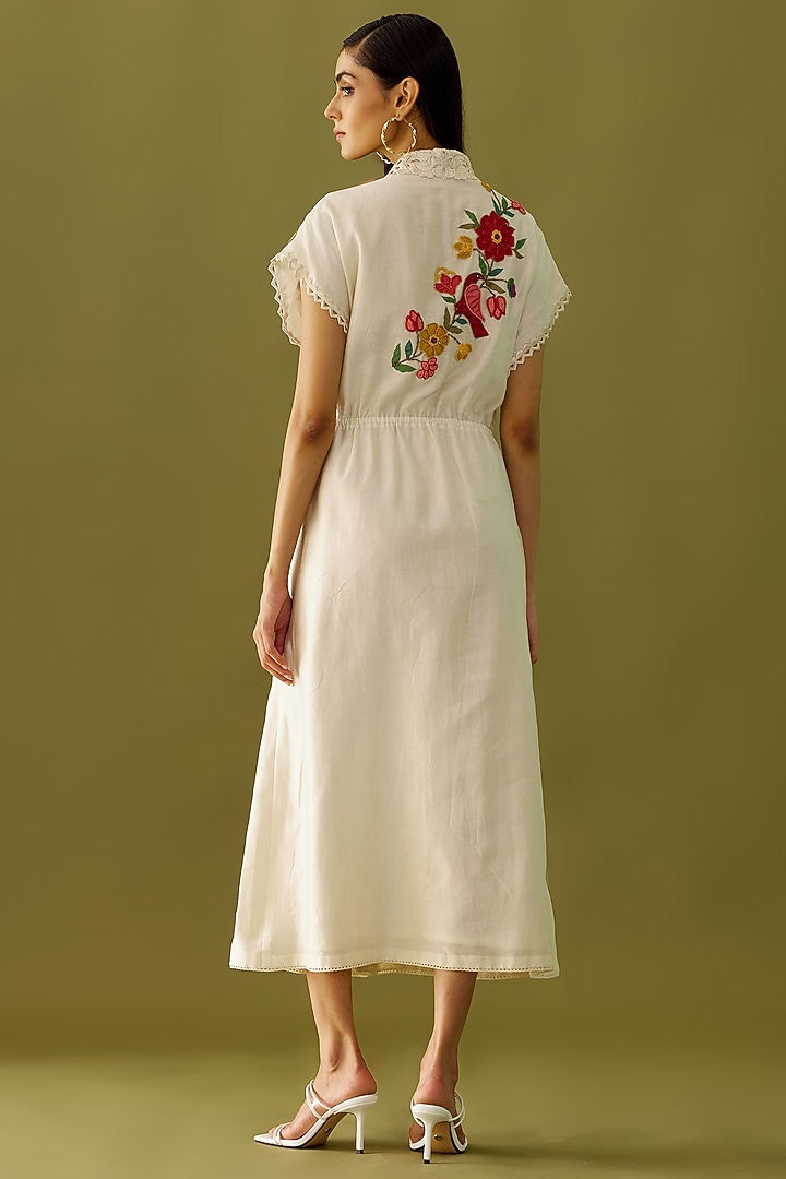 Ivory Embroidered Cocktail Shirt Dress by Chandrima at Pernia's Pop Up Shop
