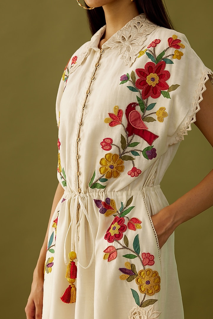 Ivory Embroidered Cocktail Shirt Dress by Chandrima at Pernia's Pop Up Shop