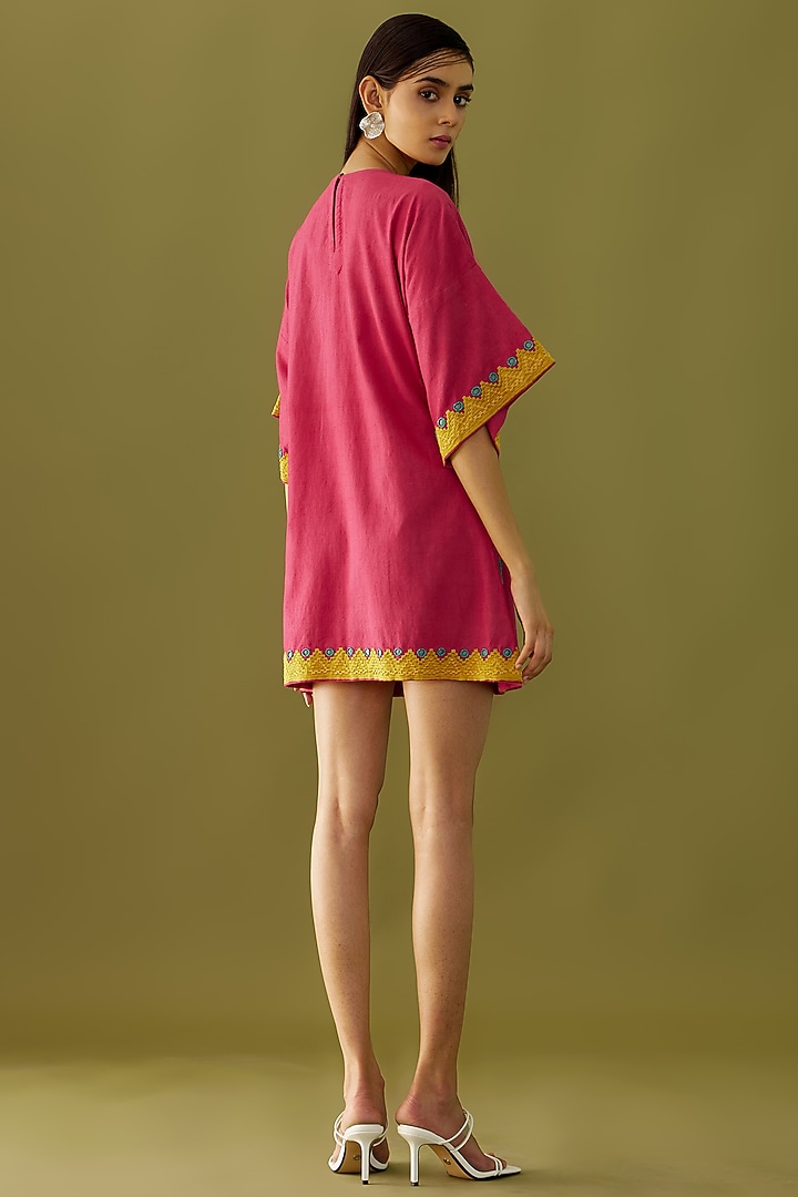 Fuchsia Embroidered Mini Vacation Dress by Chandrima at Pernia's Pop Up Shop