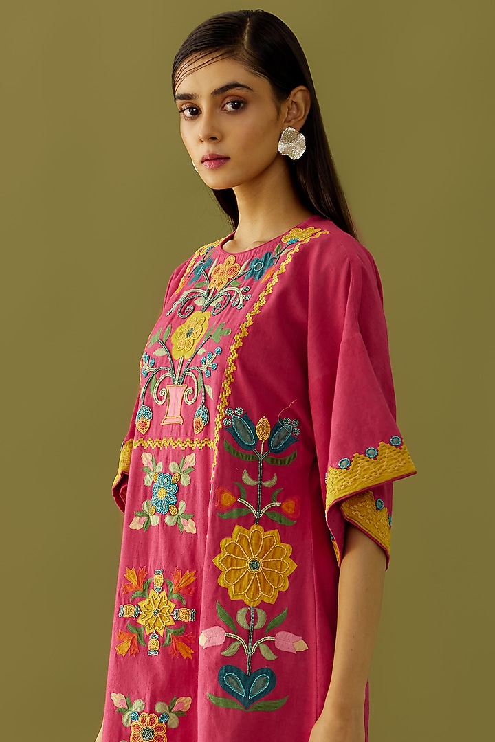Fuchsia Embroidered Mini Vacation Dress by Chandrima at Pernia's Pop Up Shop