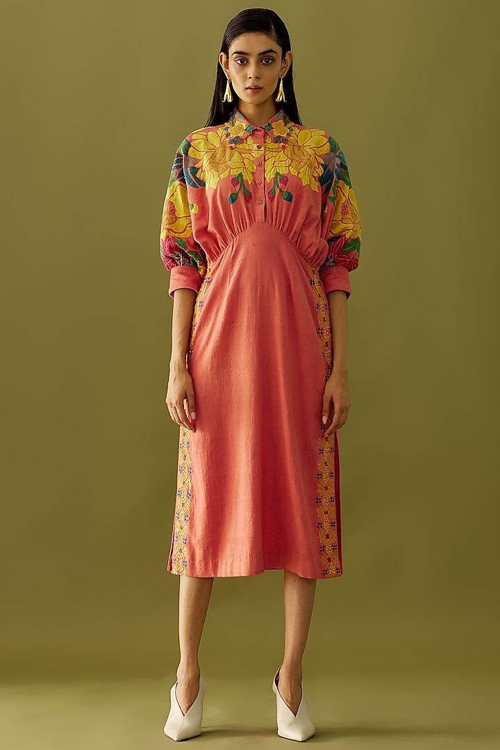 Old Rose Embroidered Kimono Cocktail Dress by Chandrima at Pernia's Pop Up Shop