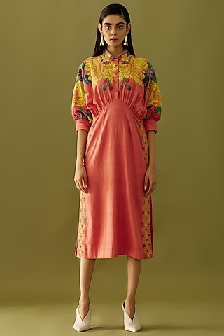 Old Rose Embroidered Kimono Dress by Chandrima