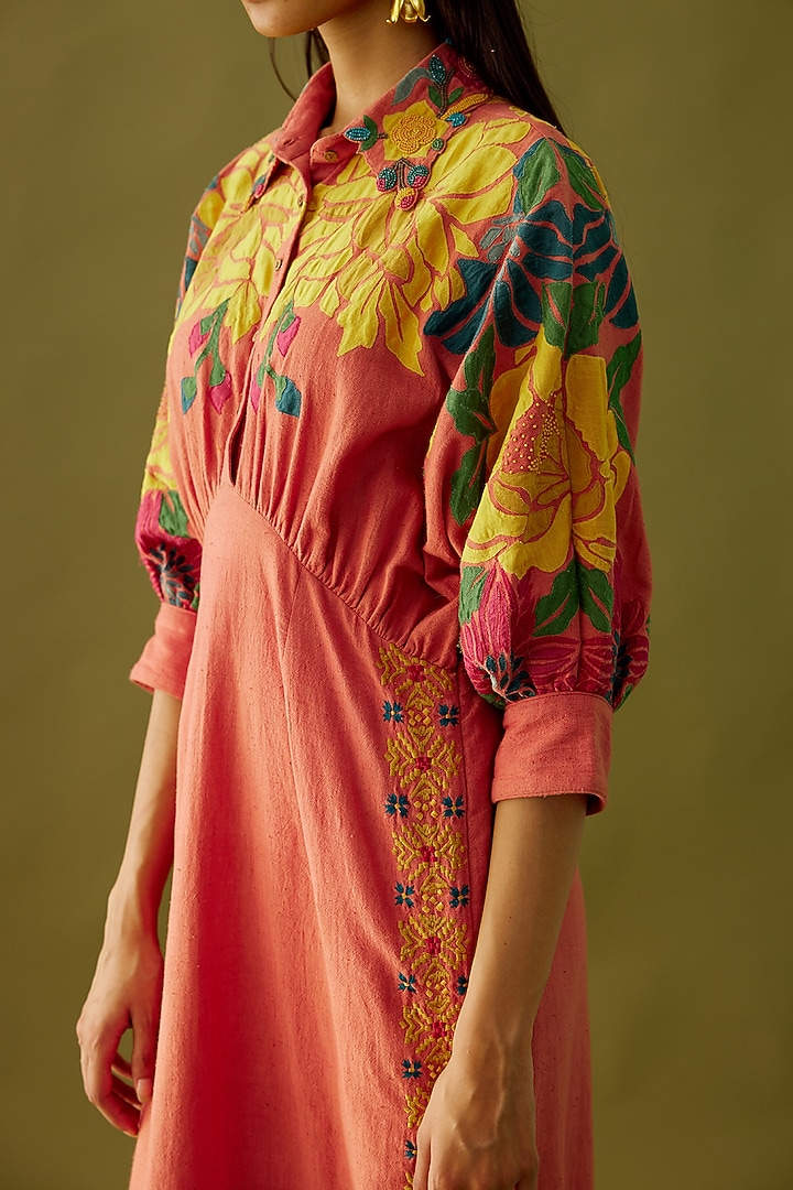Old Rose Embroidered Kimono Cocktail Dress by Chandrima at Pernia's Pop Up Shop