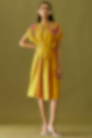 Yellow Embroidered Midi Dress by Chandrima