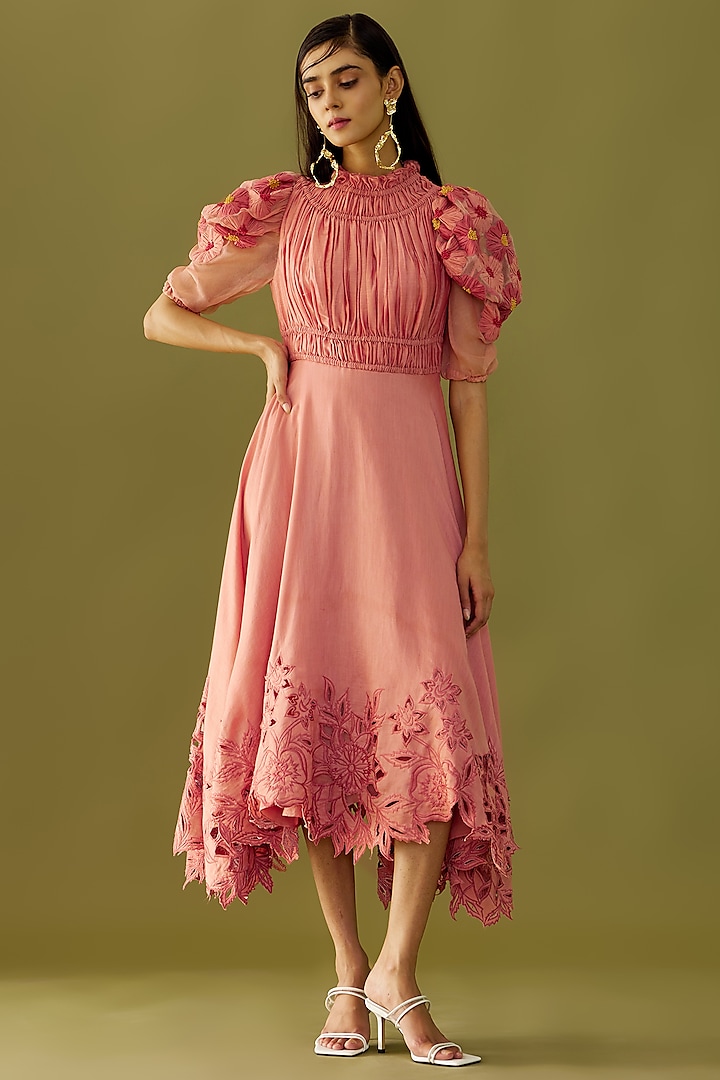 Old Rose Ruched Dress by Chandrima